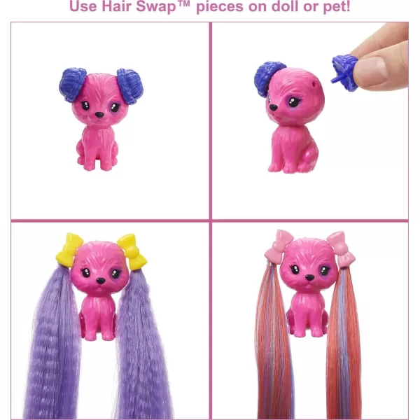 Barbie Color Reveal Glitter Hair Swaps Doll Glittery Pink with 25 Hairstyling amp PartyThemed Surprises Including 10 Plugin Hair Pieces Gift for Kids 3 Years Old amp UpBows