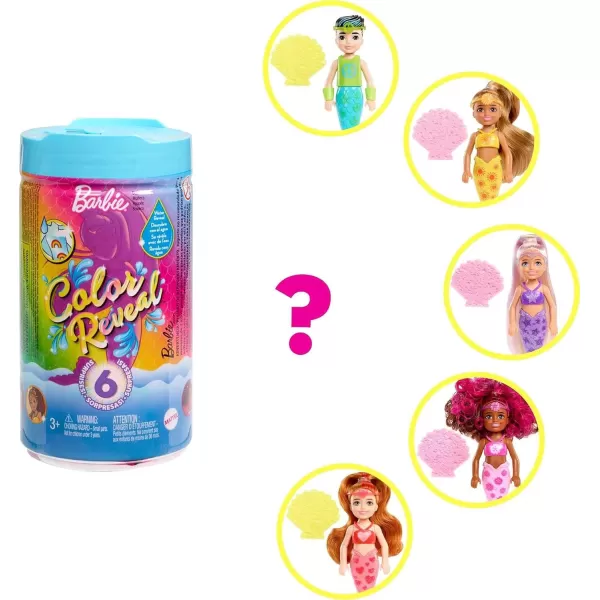 Barbie Color Reveal Rainbow Mermaid Series Chelsea Doll with 6 Surprises Color Change and AccessoriesBarbie Color Reveal Rainbow Mermaid Series Chelsea Doll with 6 Surprises Color Change and Accessories