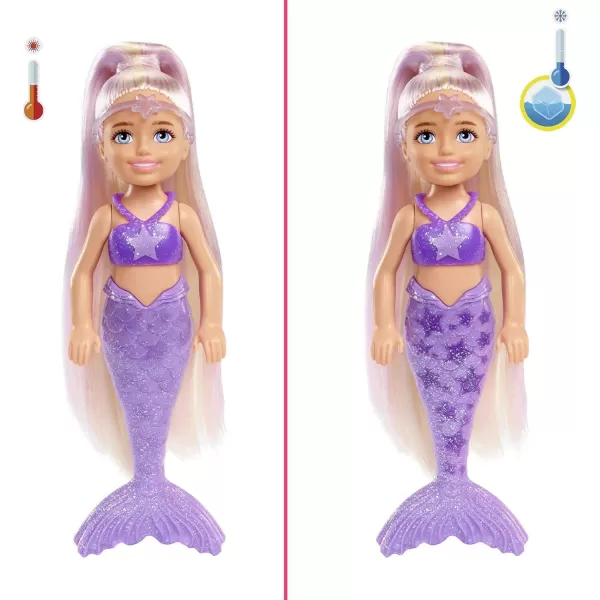 Barbie Color Reveal Rainbow Mermaid Series Chelsea Doll with 6 Surprises Color Change and AccessoriesBarbie Color Reveal Rainbow Mermaid Series Chelsea Doll with 6 Surprises Color Change and Accessories