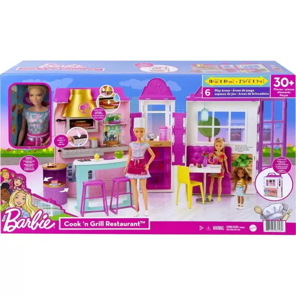 Barbie Cook n Grill Restaurant Playset with Barbie Doll 30 Pieces amp 6 Play Areas Including Kitchen Pizza Oven Grill amp Dining Booth Gift for 3 to 7 Year OldsBarbie Cook n Grill Restaurant Playset with Barbie Doll 30 Pieces amp 6 Play Areas Including Kitchen Pizza Oven Grill amp Dining Booth Gift for 3 to 7 Year Olds