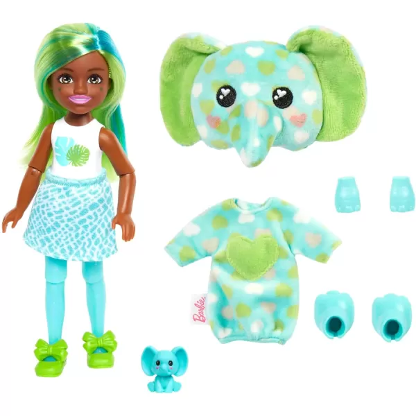 Barbie Cutie Reveal Chelsea Small Doll Jungle Series Tiger Plush Costume 7 Surprises Including Mini Pet amp Color ChangeElephant