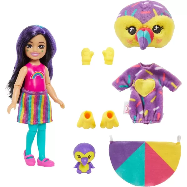 Barbie Cutie Reveal Chelsea Small Doll Jungle Series Tiger Plush Costume 7 Surprises Including Mini Pet amp Color ChangeToucan