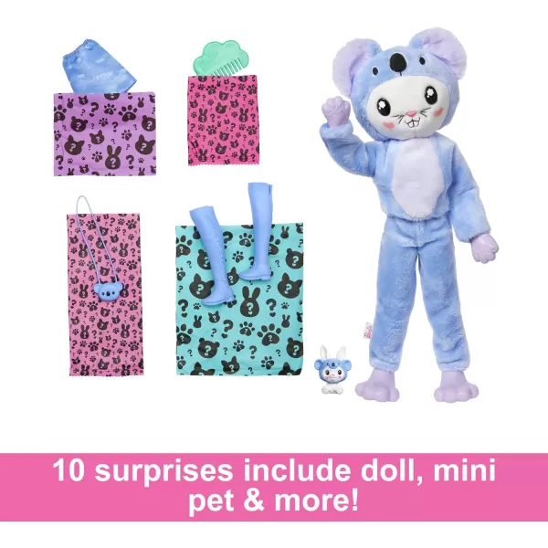 Barbie Cutie Reveal Doll  Accessories with Animal Plush Costume  10 Surprises Including Color Change Puppy as Frog in CostumeThemed SeriesBunnyKoala