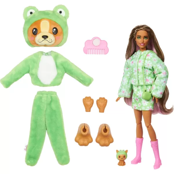 Barbie Cutie Reveal Doll  Accessories with Animal Plush Costume  10 Surprises Including Color Change Puppy as Frog in CostumeThemed SeriesDogFrog