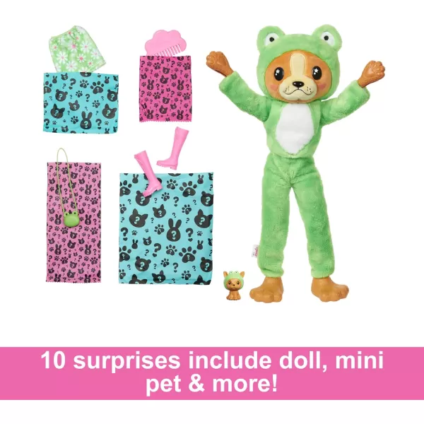 Barbie Cutie Reveal Doll  Accessories with Animal Plush Costume  10 Surprises Including Color Change Puppy as Frog in CostumeThemed SeriesDogFrog