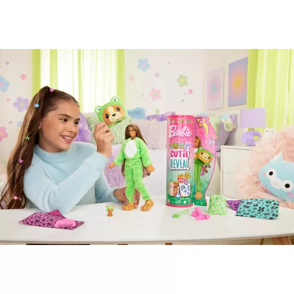 Barbie Cutie Reveal Doll  Accessories with Animal Plush Costume  10 Surprises Including Color Change Puppy as Frog in CostumeThemed SeriesDogFrog