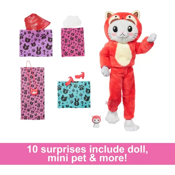 Barbie Cutie Reveal Doll  Accessories with Animal Plush Costume  10 Surprises Including Color Change Puppy as Frog in CostumeThemed SeriesKittyRed Panda