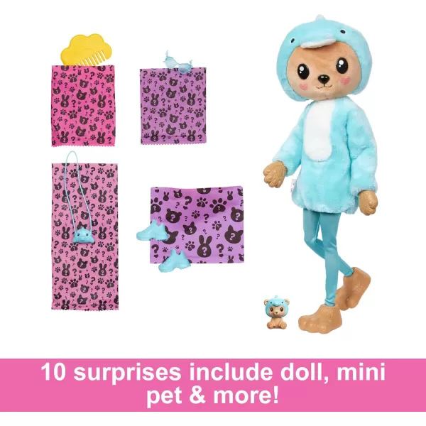 Barbie Cutie Reveal Doll  Accessories with Animal Plush Costume  10 Surprises Including Color Change Puppy as Frog in CostumeThemed SeriesTeddyDolphin