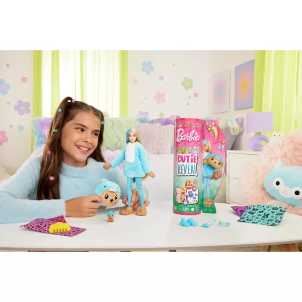 Barbie Cutie Reveal Doll  Accessories with Animal Plush Costume  10 Surprises Including Color Change Puppy as Frog in CostumeThemed SeriesTeddyDolphin