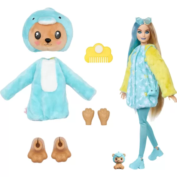 Barbie Cutie Reveal Doll  Accessories with Animal Plush Costume  10 Surprises Including Color Change Puppy as Frog in CostumeThemed SeriesTeddyDolphin