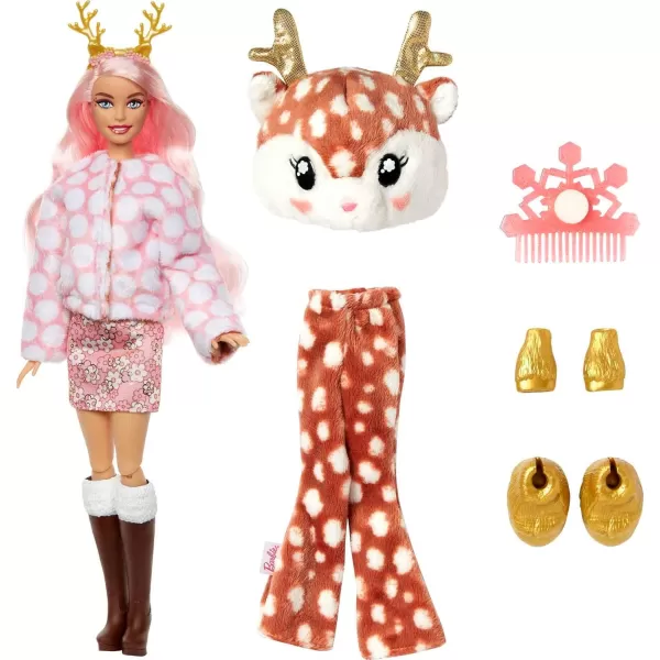 Barbie Cutie Reveal Doll Snowflake Sparkle Series Deer Plush Costume 10 Surprises Including Mini Pet amp Color ChangeDeer