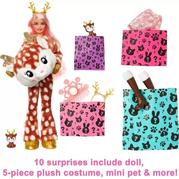 Barbie Cutie Reveal Doll Snowflake Sparkle Series Deer Plush Costume 10 Surprises Including Mini Pet amp Color ChangeDeer