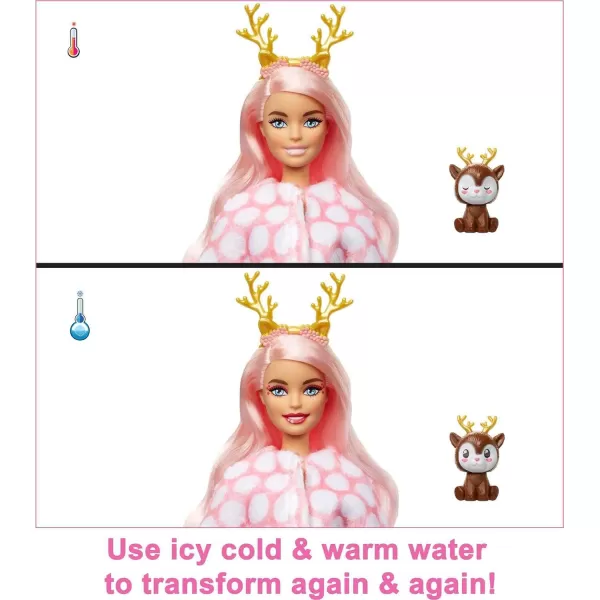 Barbie Cutie Reveal Doll Snowflake Sparkle Series Deer Plush Costume 10 Surprises Including Mini Pet amp Color ChangeDeer