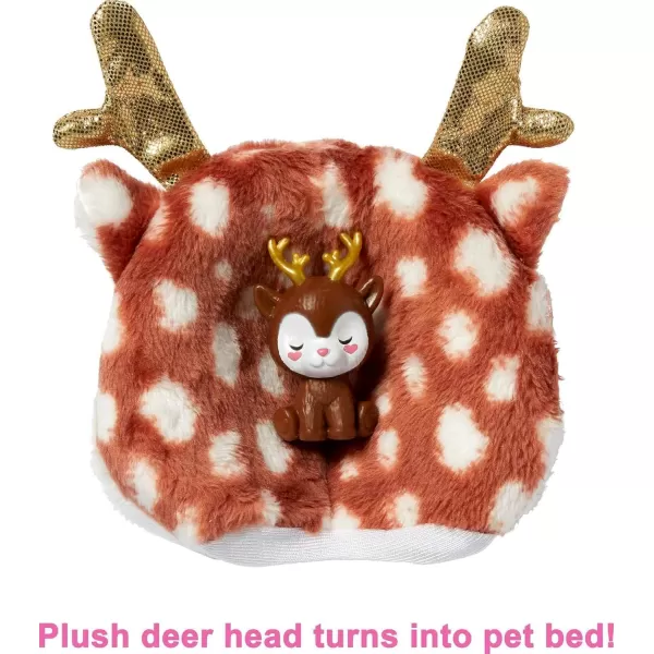 Barbie Cutie Reveal Doll Snowflake Sparkle Series Deer Plush Costume 10 Surprises Including Mini Pet amp Color ChangeDeer