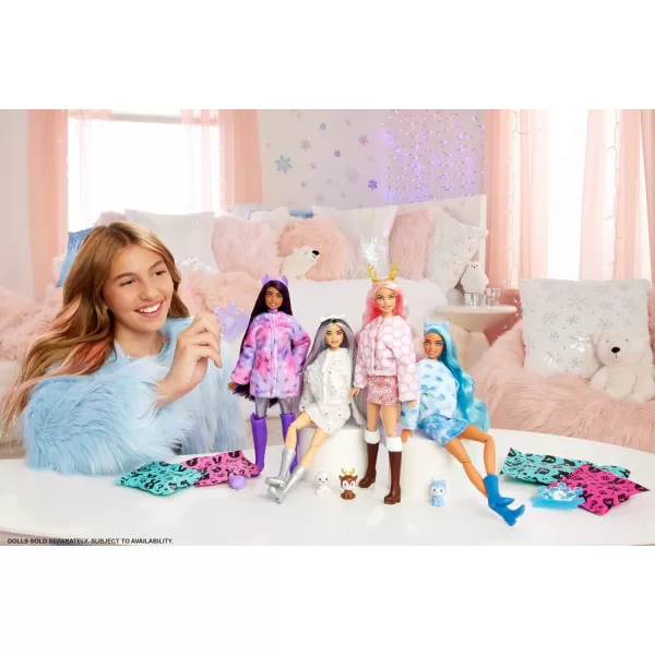 Barbie Cutie Reveal Doll Snowflake Sparkle Series Deer Plush Costume 10 Surprises Including Mini Pet amp Color ChangeHusky