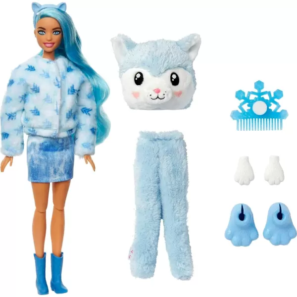 Barbie Cutie Reveal Doll Snowflake Sparkle Series Deer Plush Costume 10 Surprises Including Mini Pet amp Color ChangeHusky