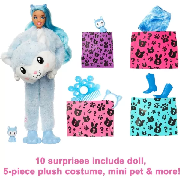 Barbie Cutie Reveal Doll Snowflake Sparkle Series Deer Plush Costume 10 Surprises Including Mini Pet amp Color ChangeHusky