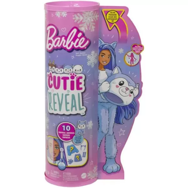 Barbie Cutie Reveal Doll Snowflake Sparkle Series Deer Plush Costume 10 Surprises Including Mini Pet amp Color ChangeHusky