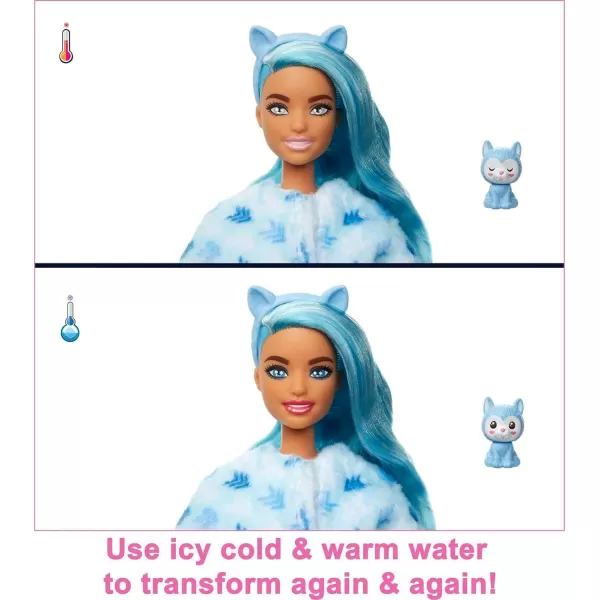 Barbie Cutie Reveal Doll Snowflake Sparkle Series Deer Plush Costume 10 Surprises Including Mini Pet amp Color ChangeHusky