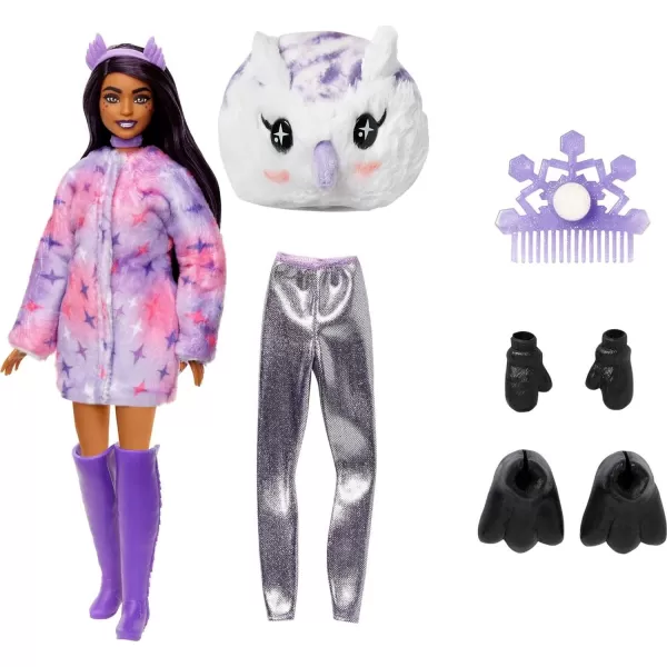 Barbie Cutie Reveal Doll Snowflake Sparkle Series Deer Plush Costume 10 Surprises Including Mini Pet amp Color ChangeOwl