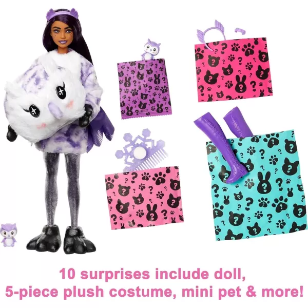 Barbie Cutie Reveal Doll Snowflake Sparkle Series Deer Plush Costume 10 Surprises Including Mini Pet amp Color ChangeOwl