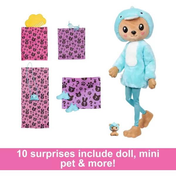 Barbie Cutie Reveal Doll amp Accessories with Animal Plush Costume amp 10 Surprises Including Color Change Kitten as Red Panda in Costume Themed SeriesTeddyDolphin