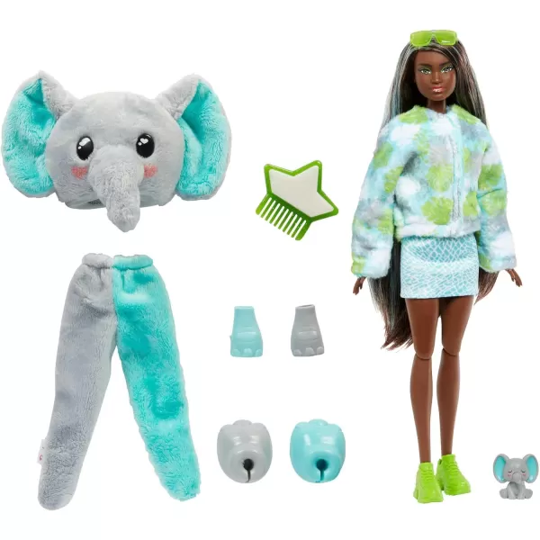 Barbie Cutie Reveal Fashion Doll Jungle Series Elephant Plush Costume 10 Surprises Including Mini Pet amp Color ChangeElephant