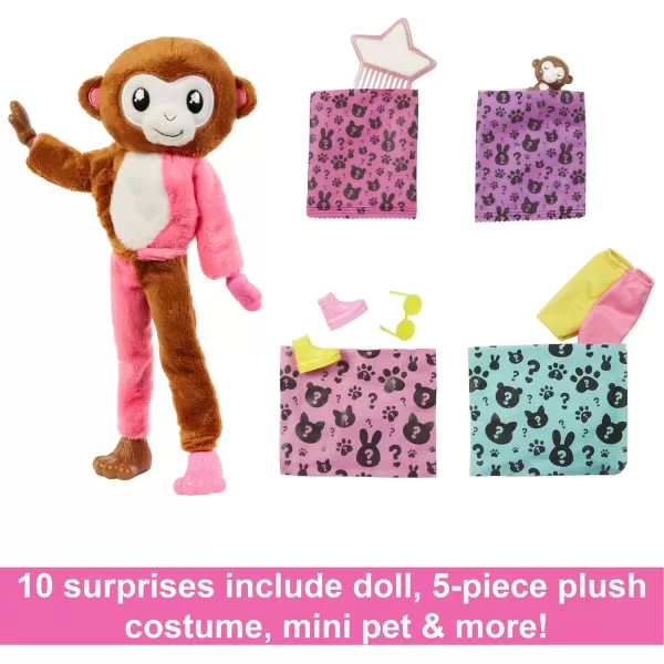 Barbie Cutie Reveal Fashion Doll Jungle Series Elephant Plush Costume 10 Surprises Including Mini Pet amp Color ChangeMonkey