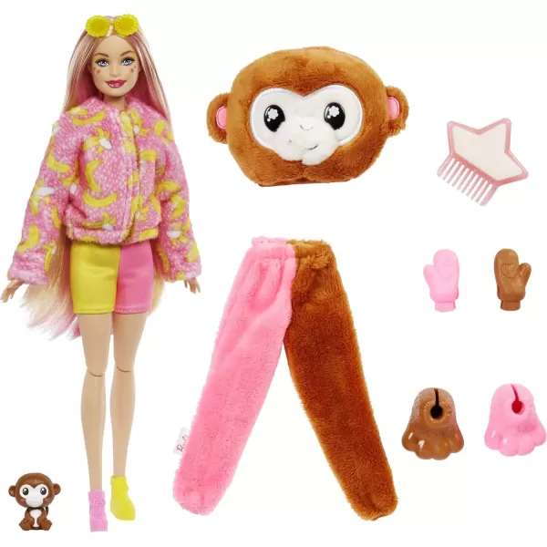 Barbie Cutie Reveal Fashion Doll Jungle Series Elephant Plush Costume 10 Surprises Including Mini Pet amp Color ChangeMonkey