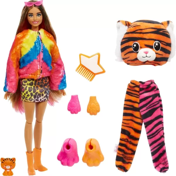 Barbie Cutie Reveal Fashion Doll Jungle Series Elephant Plush Costume 10 Surprises Including Mini Pet amp Color ChangeTiger