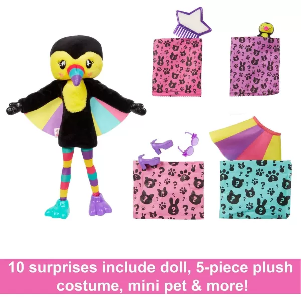 Barbie Cutie Reveal Fashion Doll Jungle Series Elephant Plush Costume 10 Surprises Including Mini Pet amp Color ChangeToucan