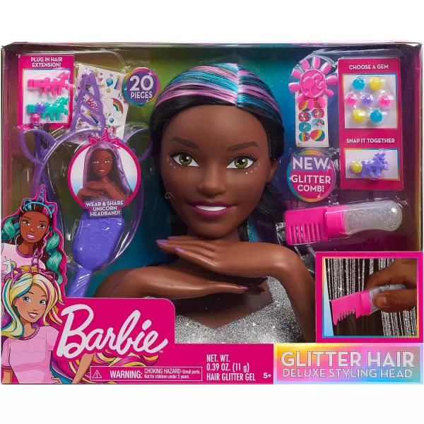 Barbie Deluxe 20Piece Glitter and Go Styling Head Black Hair Kids Toys for Ages 5 Up by Just PlayMulticolor