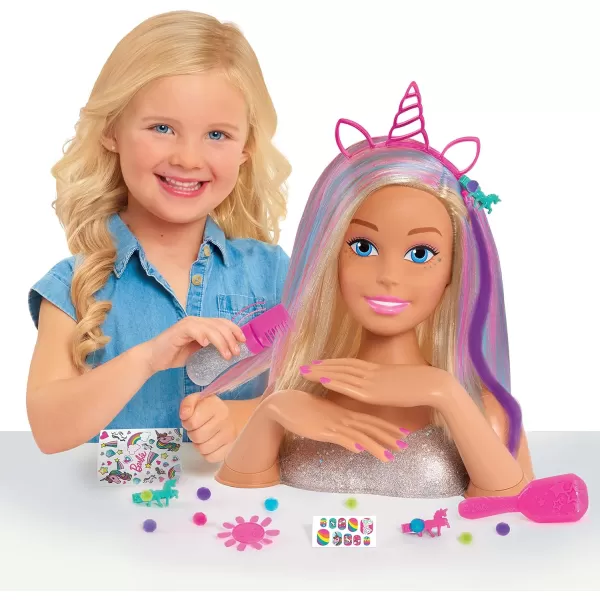 Barbie Deluxe 20Piece Glitter and Go Styling Head Blonde Hair and Unicorn Headband Kids Toys for Ages 5 Up by Just PlayBarbie Deluxe 20Piece Glitter and Go Styling Head Blonde Hair and Unicorn Headband Kids Toys for Ages 5 Up by Just Play