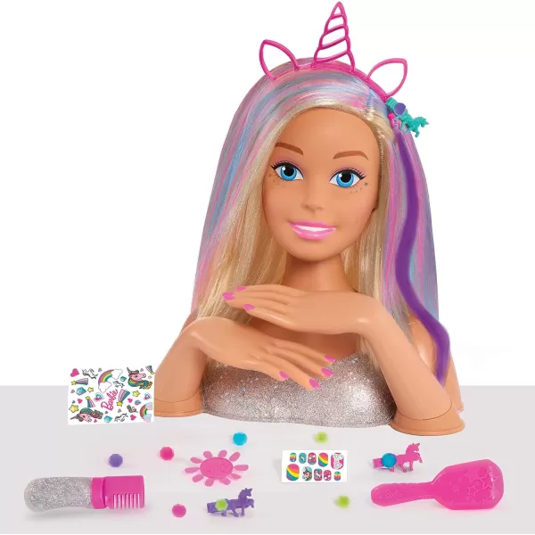 Barbie Deluxe 20Piece Glitter and Go Styling Head Blonde Hair and Unicorn Headband Kids Toys for Ages 5 Up by Just PlayBarbie Deluxe 20Piece Glitter and Go Styling Head Blonde Hair and Unicorn Headband Kids Toys for Ages 5 Up by Just Play