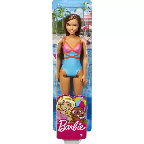 Barbie Doll Brunette Wearing Blue Pink and Orange Swimsuit for Kids 3 to 7 Years OldBarbie Doll Brunette Wearing Blue Pink and Orange Swimsuit for Kids 3 to 7 Years Old