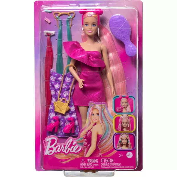 Barbie Doll Fun ampamp Fancy Hair with ExtraLong Colorful Black Hair and Shimmery Pink Dress 10 Hair and Fashion Play AccessoriesCat