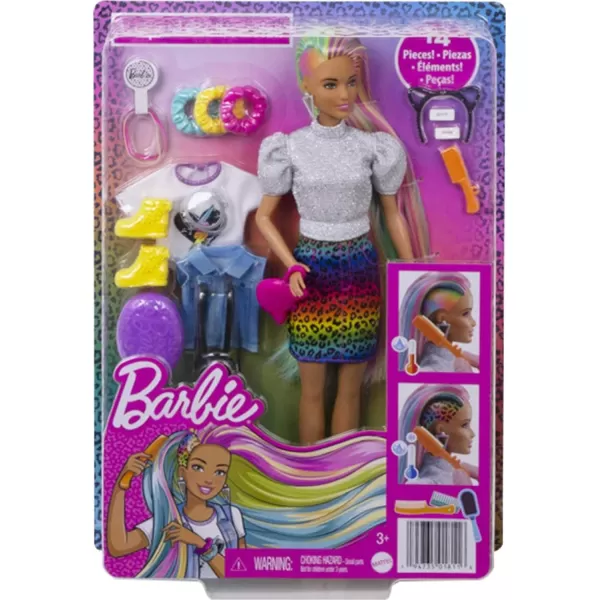 Barbie Doll Leopard Rainbow Hair with ColorChange Highlights amp 16 Styling Accessories Including Clothes Scrunchies Brush amp MoreBrown Eyes