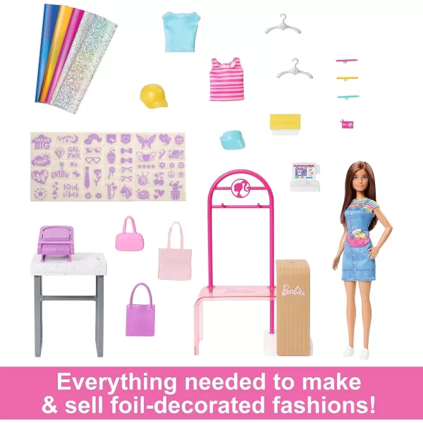 Barbie Doll amp Accessories Make amp Sell Boutique Playset with Display Rack Create Foil Designs MediumBarbie Doll amp Accessories Make amp Sell Boutique Playset with Display Rack Create Foil Designs Medium