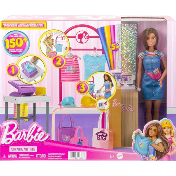Barbie Doll amp Accessories Make amp Sell Boutique Playset with Display Rack Create Foil Designs MediumBarbie Doll amp Accessories Make amp Sell Boutique Playset with Display Rack Create Foil Designs Medium