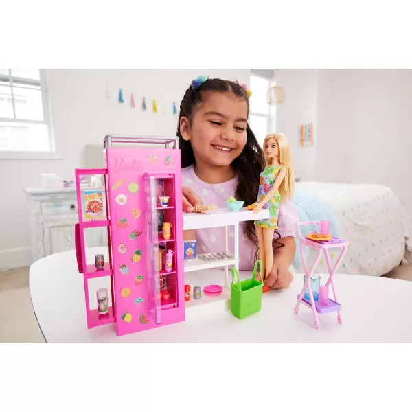 Barbie Doll amp Playset Supermarket with 25 Grocery StoreThemed Accessories Including Food CheckOut Counter amp ShelvesPantry