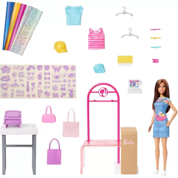 Barbie Doll ampamp Accessories Make ampamp Sell Boutique Playset with Display Rack Create Foil Designs