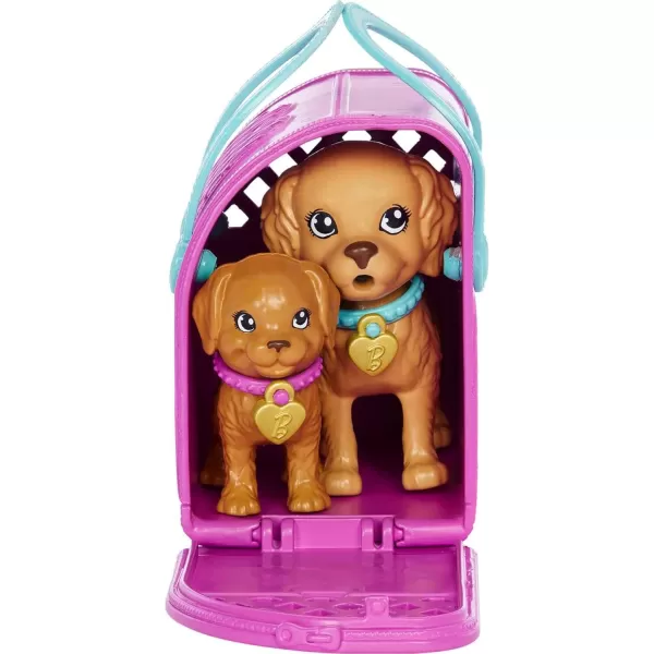 Barbie Doll ampamp Pets Brunette Doll with Mommy Dog 3 Newborn Puppies with ColorChange Feature ampamp Pet AccessoriesAdopt a Pup  Pink Dress