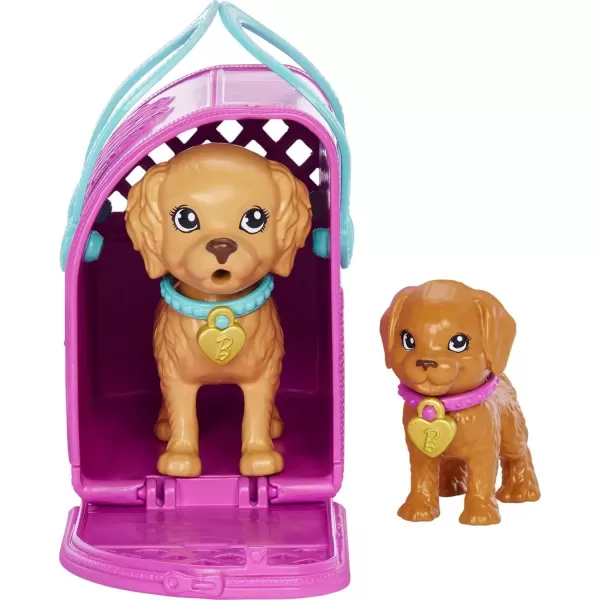 Barbie Doll ampamp Pets Brunette Doll with Mommy Dog 3 Newborn Puppies with ColorChange Feature ampamp Pet AccessoriesAdopt a Pup  Pink Dress