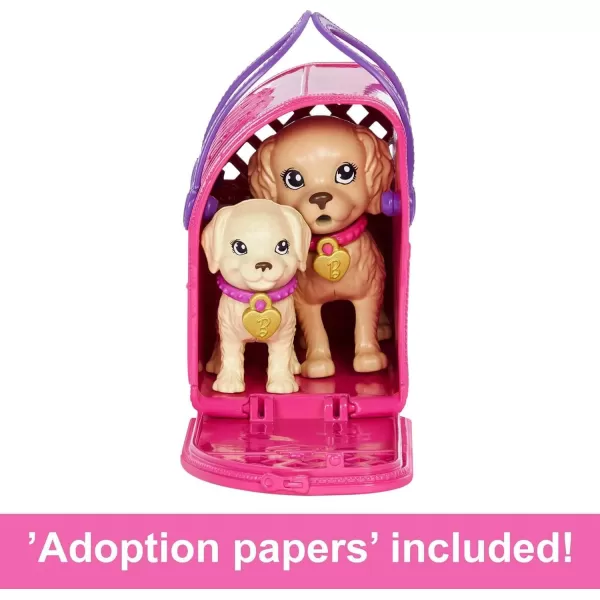 Barbie Doll ampamp Pets Brunette Doll with Mommy Dog 3 Newborn Puppies with ColorChange Feature ampamp Pet AccessoriesAdopt a Pup  Purple Dress