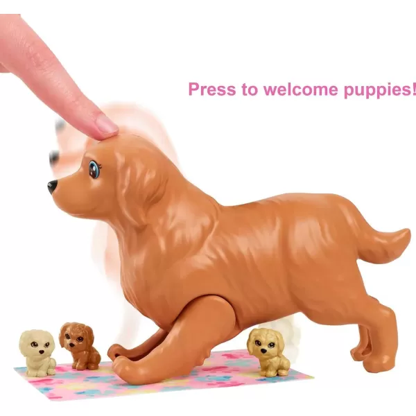 Barbie Doll ampamp Pets Brunette Doll with Mommy Dog 3 Newborn Puppies with ColorChange Feature ampamp Pet AccessoriesNewborn Pups  Blonde