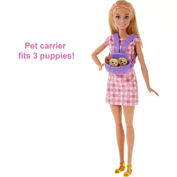 Barbie Doll ampamp Pets Brunette Doll with Mommy Dog 3 Newborn Puppies with ColorChange Feature ampamp Pet AccessoriesNewborn Pups  Blonde