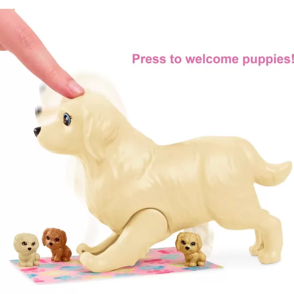 Barbie Doll ampamp Pets Brunette Doll with Mommy Dog 3 Newborn Puppies with ColorChange Feature ampamp Pet AccessoriesNewborn Pups  Brunette