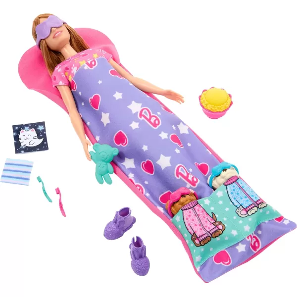 Barbie Doll ampamp Playset with 2 Toy Dog Figures ampamp 10 Accessories Puppy Slumber Party with ColorChange Feature Sleeping Bag Eye Masks ampamp More