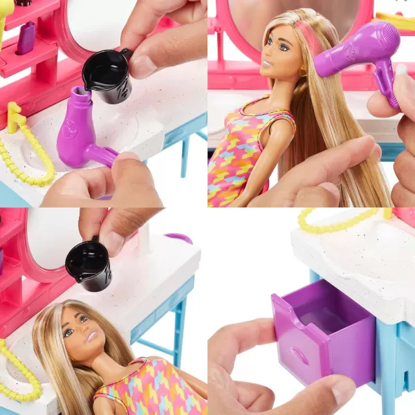 Barbie Doll and Hair Salon Playset with 15 Styling Accessories and Furniture Long ColorChange Hair and Printed DressBarbie Doll and Hair Salon Playset with 15 Styling Accessories and Furniture Long ColorChange Hair and Printed Dress