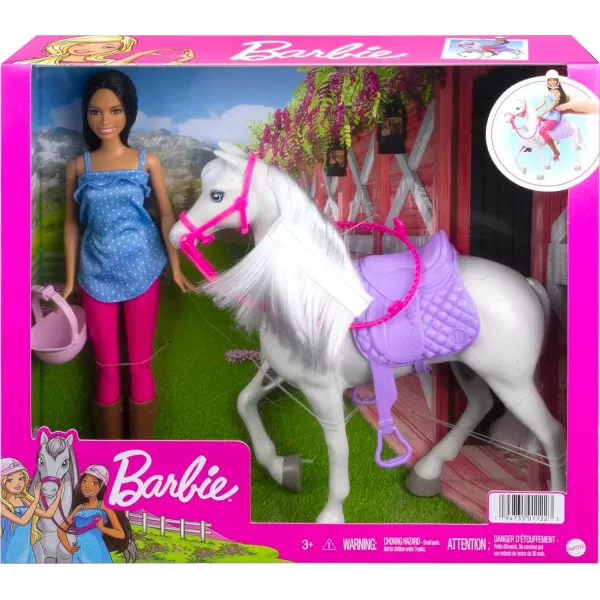 Barbie Doll and Horse Bendable Brunette Doll with Riding Outfit and Boots White Horse with Saddle Bridle and ReinsBarbie Doll and Horse Bendable Brunette Doll with Riding Outfit and Boots White Horse with Saddle Bridle and Reins